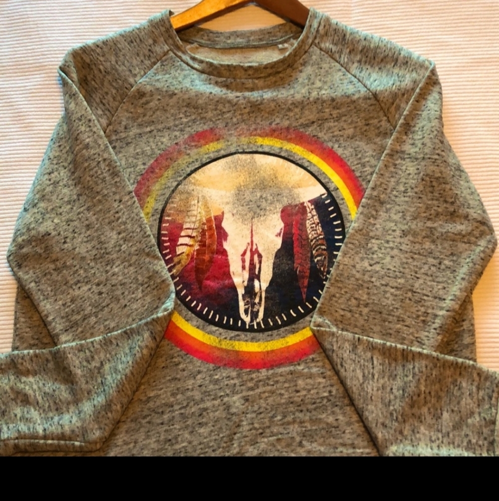 Mighty Fine Gray Southwestern Sweatshirt-Sm